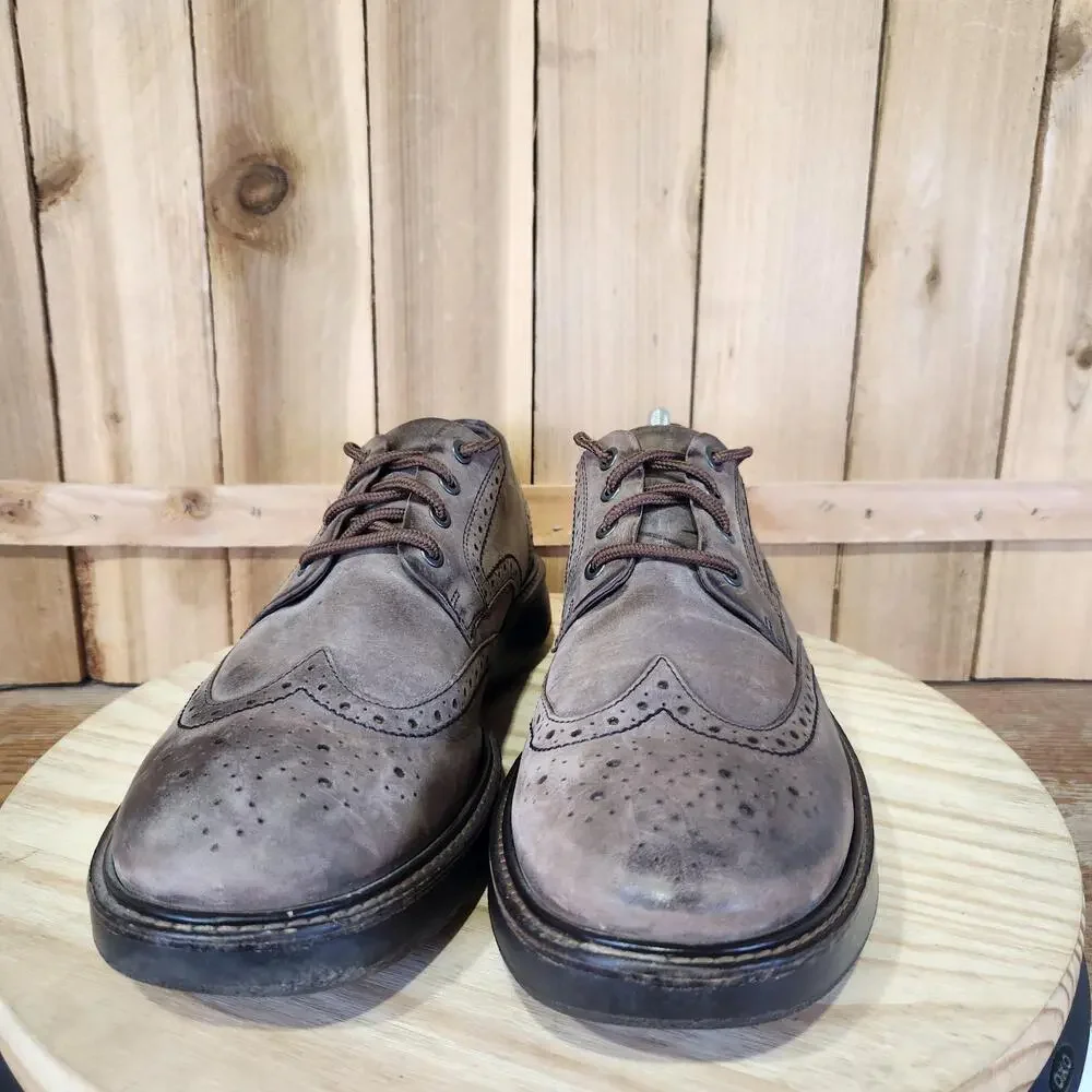 ECCO Lhasa Brogue Tie Shoes Mens 10 44 EU Brown Leather Wingtip Derby Oxford
